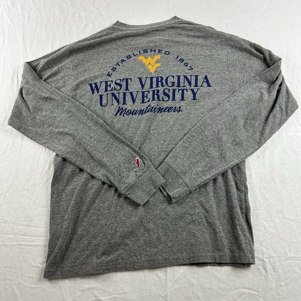 West Virgina University Mountaineers Long Sleeve T Shirt Mens Large Gray Pocket
